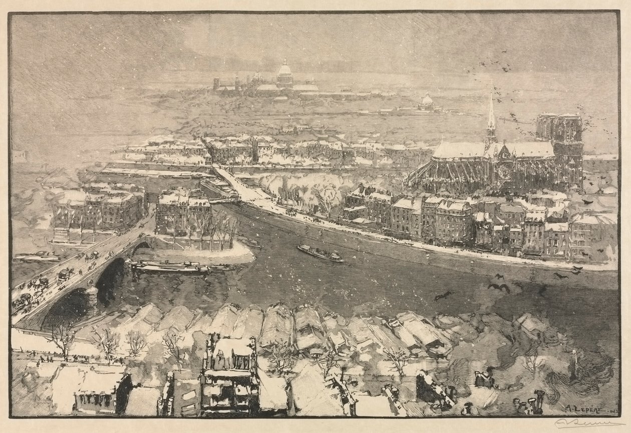स्नो के तहत पेरिस, 1890। द्वारा अगस्टे लुई लेपेयर