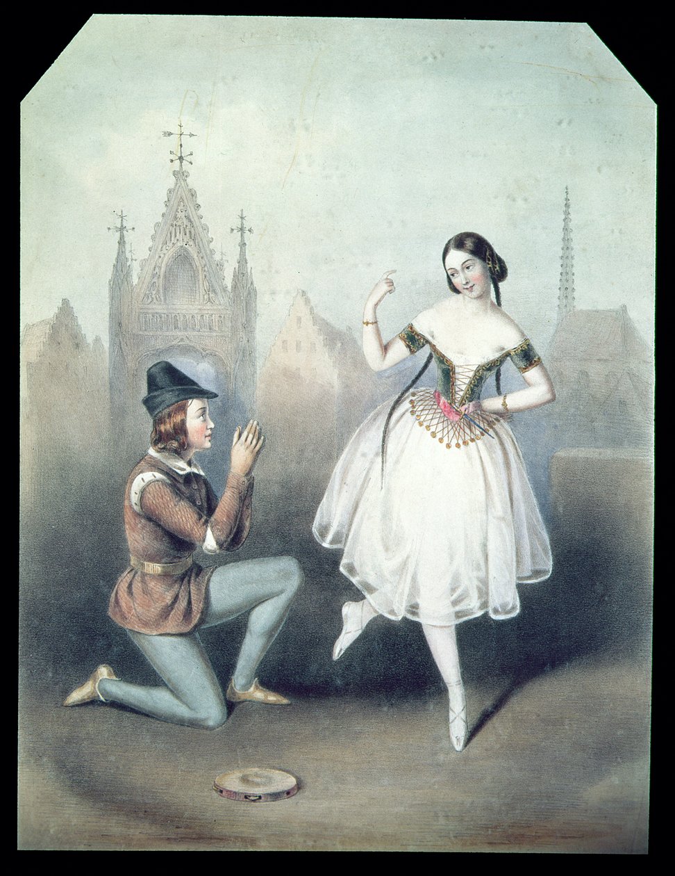 &39;ला एस्मेराल्डा&39;: कार्लोट्टा ग्रिसी (1819-99) और जूल्स पेरोट (1810-92) डी (रंगीन लिथो) द्वारा ऑगस्टस जूल्स बोविएर
