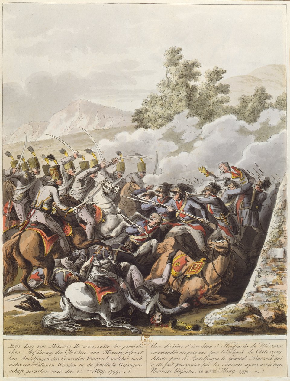 25 मई, 1799 को स्विट्जरलैंड में फ्रेंच रिवॉल्यूशनरी वॉर्स के दौरान एक घटना, एन्फ्लिफ़ेन, c.1800 पर द्वारा ऑस्ट्रियाई स्कूल