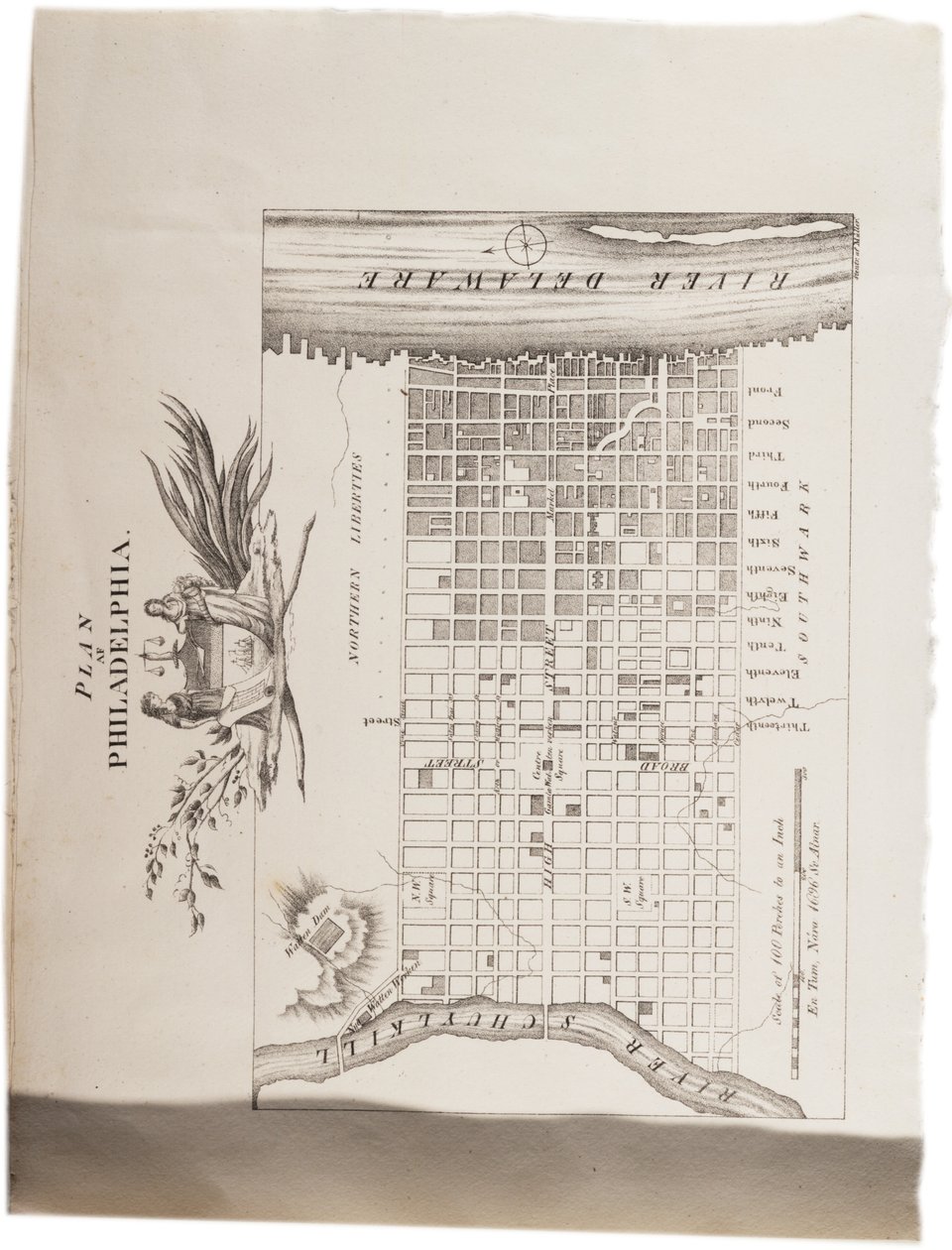 फिलाडेल्फिया का नक्शा, संयुक्त राज्य अमेरिका के एटलस से, 1824 द्वारा एक्सल लियोनहार्ड क्लिनकोवस्त्रम