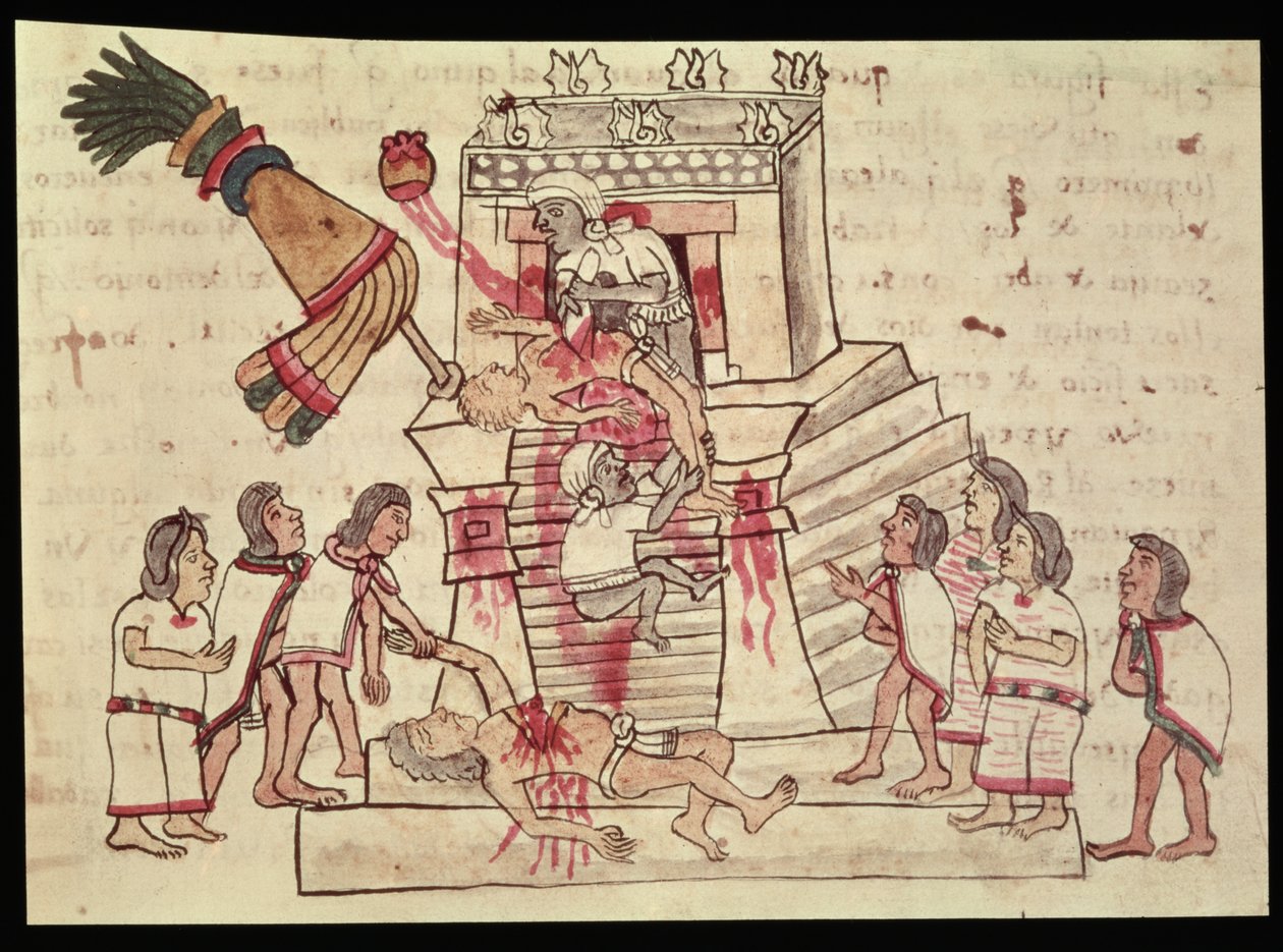 BR 232 fol.70r कोडेक्स मैग्लिबैचियानो से एक मानव बलिदान द्वारा एज़्टेक
