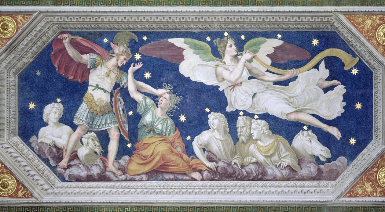 पर्सस और मेडुसा, &39;साला दी गलता&39; से छत की सजावट, 1511-12 द्वारा बलदासरे पेरुज़ी
