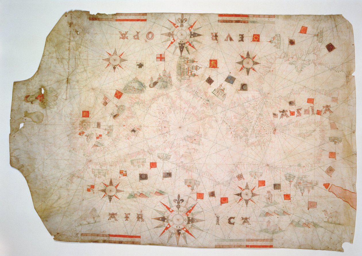 भूमध्य सागर का लघु समुद्री मानचित्र, 1584 (चर्मपत्र) द्वारा बार्टोलोमो ओलिव्स