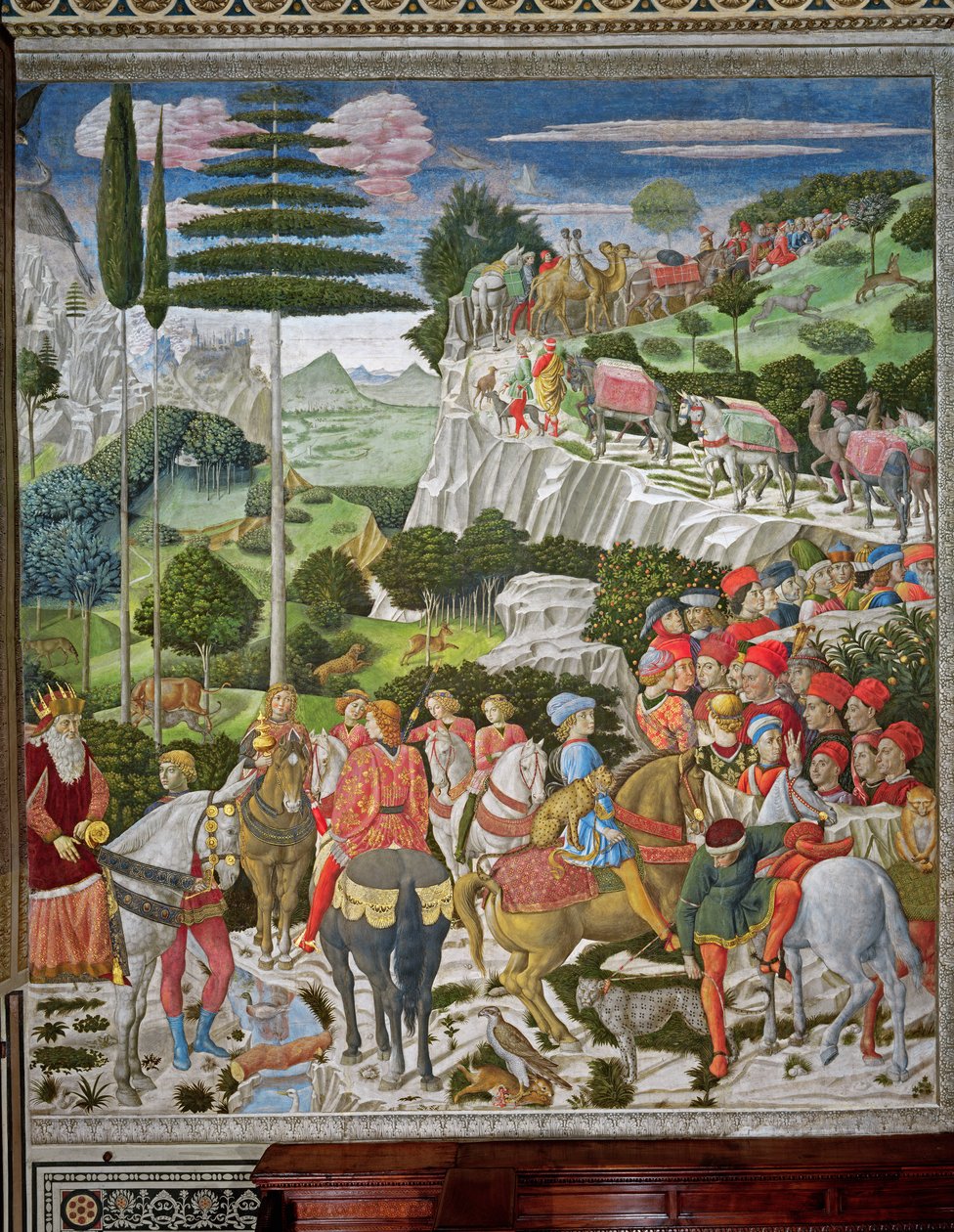 मागी टू बेथलहम की यात्रा, चैपल के बाएं हाथ की दीवार, c.1460 द्वारा बेनोज़ो डी लेस डि सैंड्रो गूज़ोली