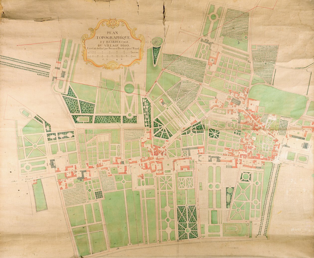 N11Seine87 Issy के गांव का स्थलाकृतिक मानचित्र और सर्वेक्षण, 1740 (कागज पर कलम, स्याही और wc) द्वारा बर्नार्ड बोर्डे