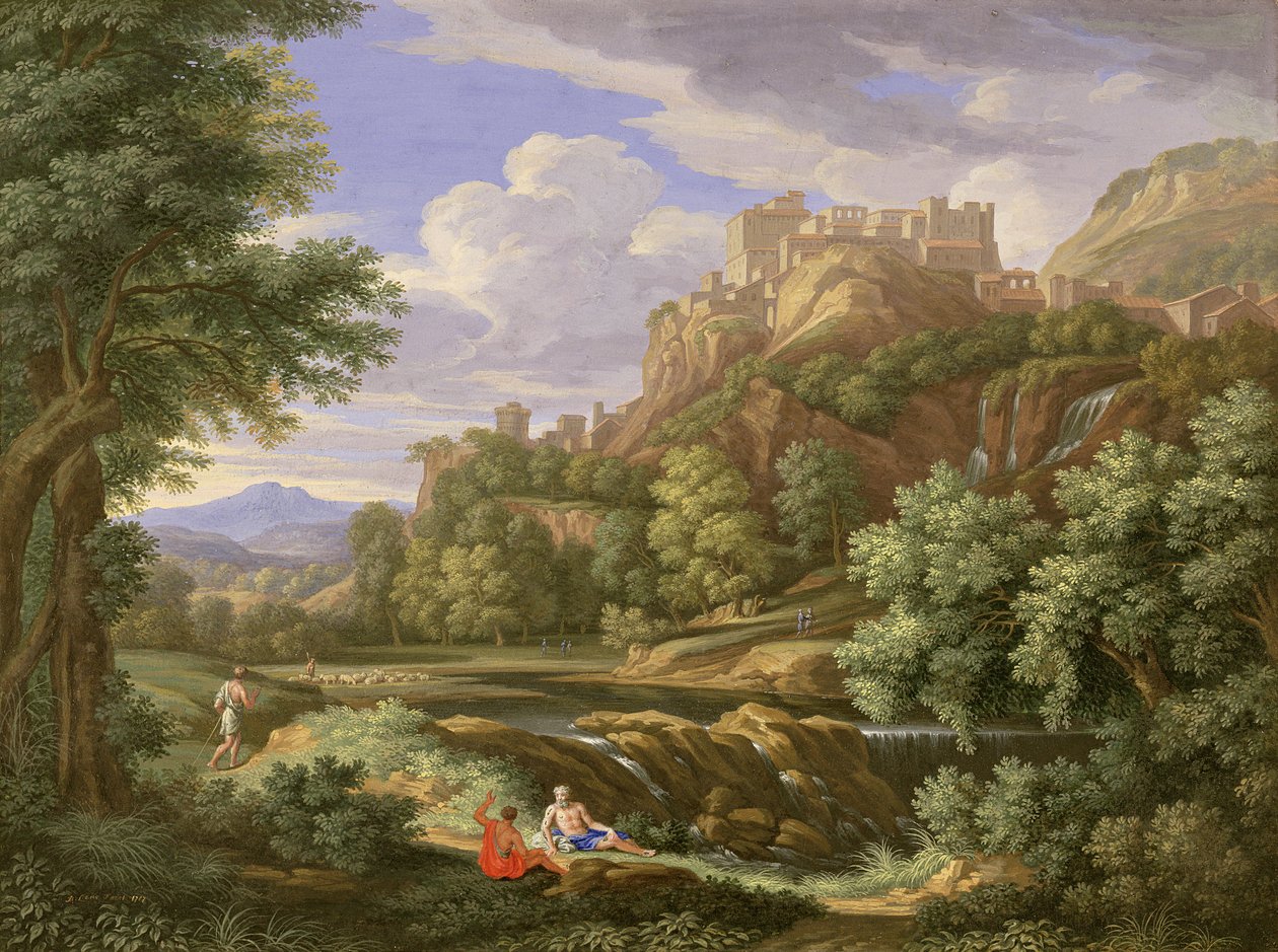 शास्त्रीय लैंडस्केप, 1717 (वेल्लम पर ग्रेफाइट के साथ बॉडीकोल और गोंद) द्वारा बर्नार्ड लेंस