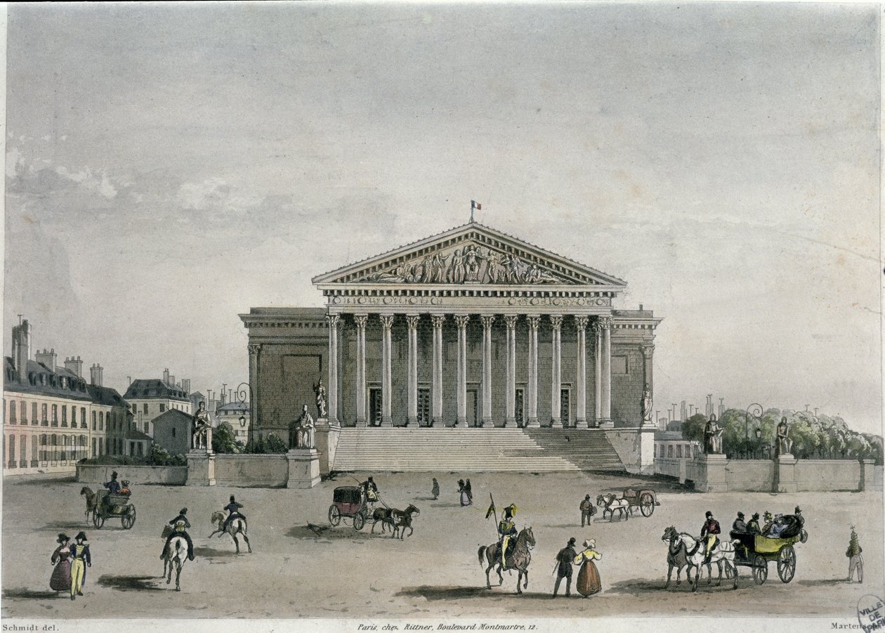 चैंबर ऑफ डिप्टीज, पेरिस, 1832 (रंग उत्कीर्णन) द्वारा बर्नहार्ड श्मिट