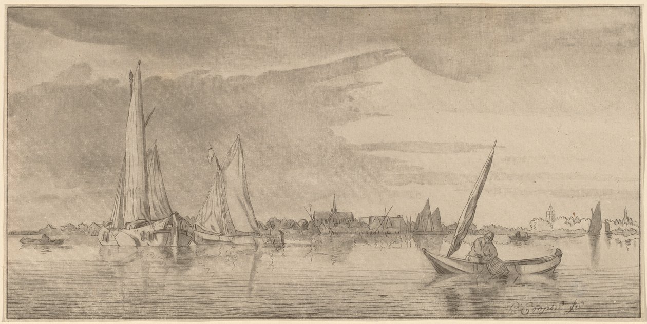 शहर के साथ नदी, 1775। द्वारा बर्नहार्ड श्रेडर