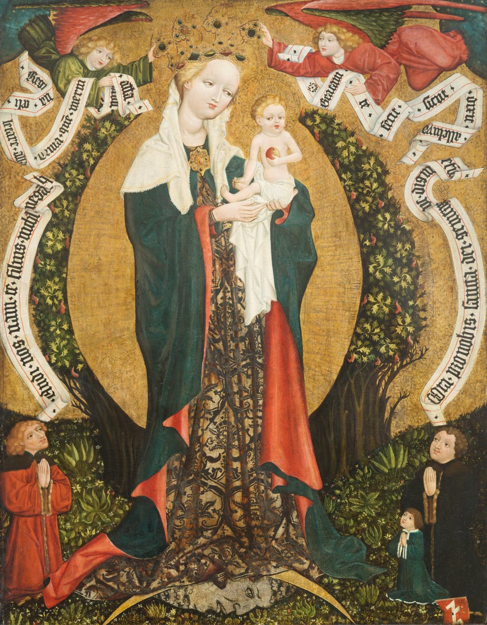वर्जिन एंड चाइल्ड ऑन क्रैसेंट मून फ्रॉम डेस्का, c.1450 (टेम्परा ऑन वुड) द्वारा बोहेमियन स्कूल