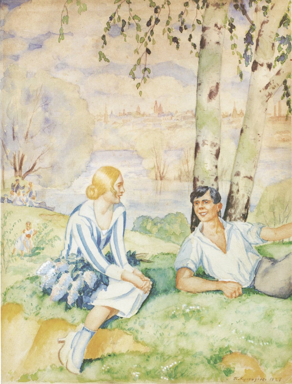 नदी तट पर वसंत, 1927 द्वारा बोरिस मिखाइलोविच कुस्तोडीव