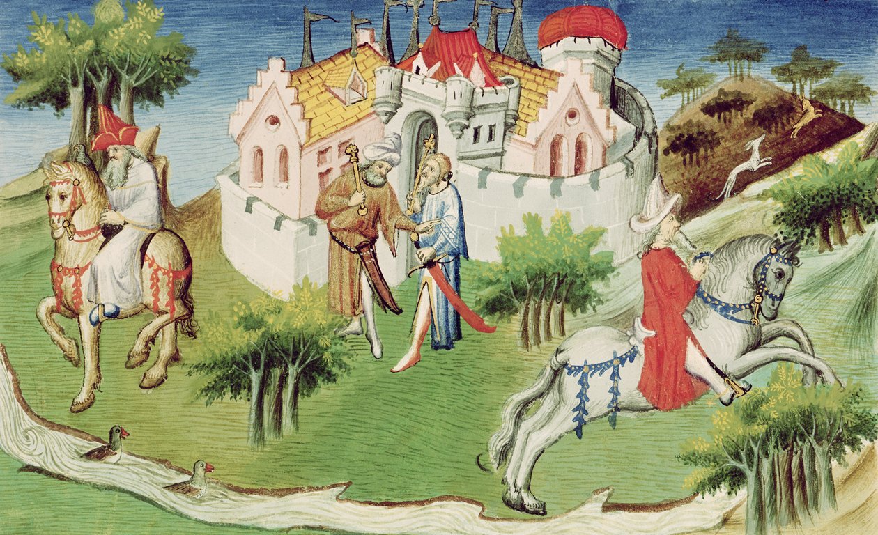 सुश्री 2810 f.38, पेइंग में महान खान के बेटे का महल, &39;लिवर डे मर्सिल्स डू मोंडे&39; से, c.1410-12 (वेल्लुम पर तापमान) (1188423 भी देखें) द्वारा बाउकाइक मास्टर