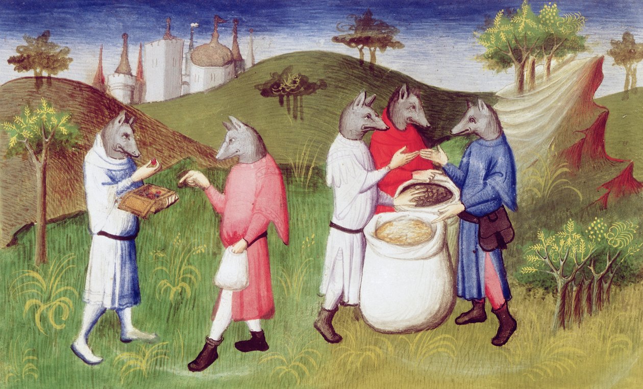 सुश्री ली 2810 f.76v, &39;ले लिव्रे डेस मर्सिलेस&39;, c.1410-12 (वेल्लम पर तड़का) से हिंद महासागर में अंडमान द्वीप समूह के भेड़िया-प्रधान लोग द्वारा बाउकाइक मास्टर