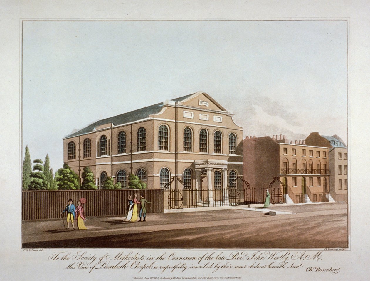 लैम्बेथ, लंदन में मेथोडिस्ट चैपल, 1816। द्वारा सी रोसेनबर्ग