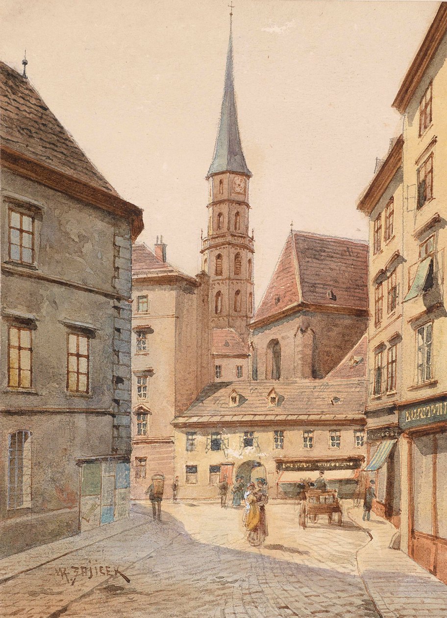Stallburggasse से Michaelerkirche तक का नज़ारा द्वारा कार्ल वेन्ज़ेल ज़ाजिसेक