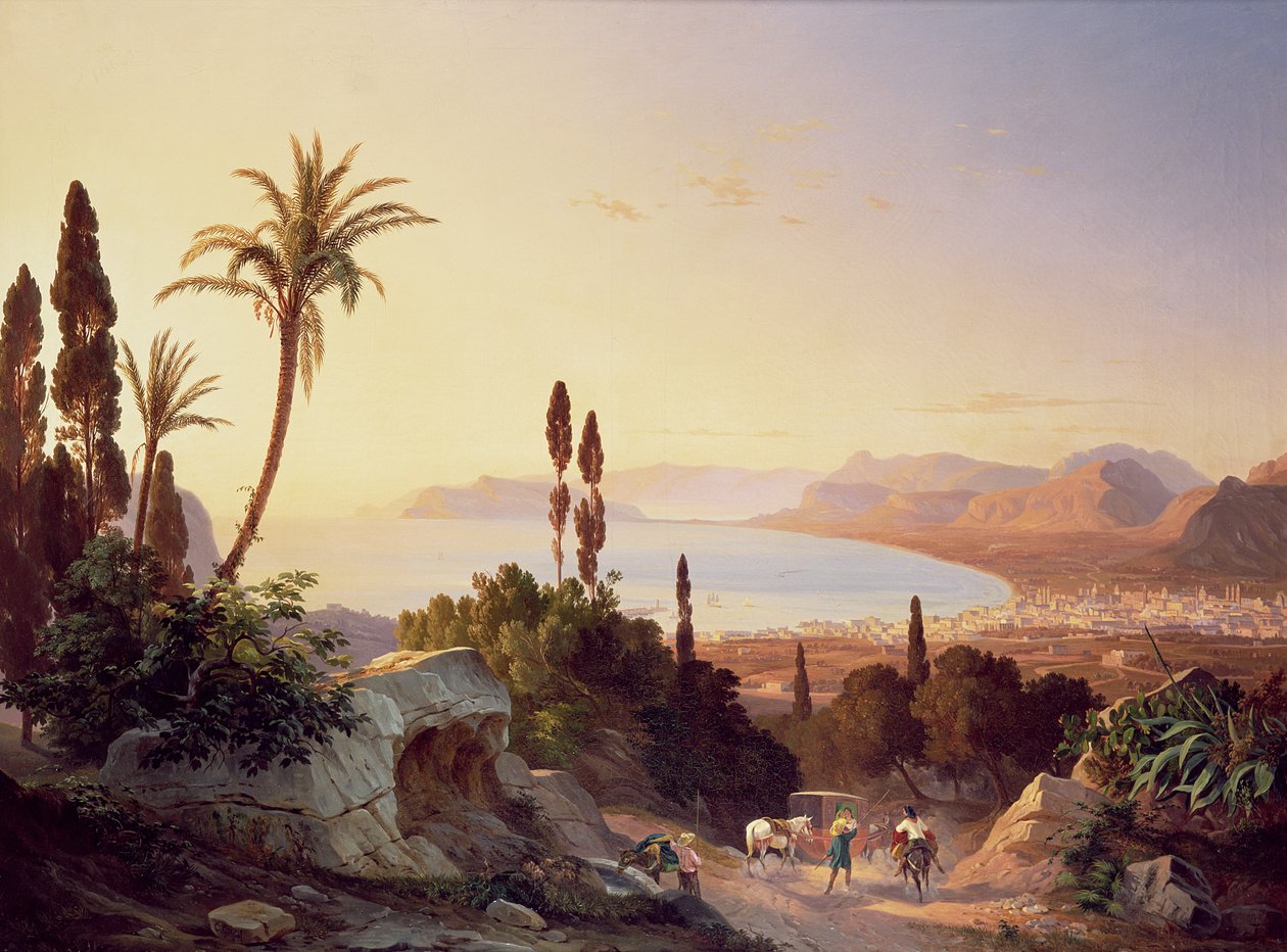 पालेर्मो की खाड़ी, केप ज़ाफ़रानो की ओर देख रही है, c.1845 द्वारा कार्ल विल्हेम गोएत्ज़लोफ़