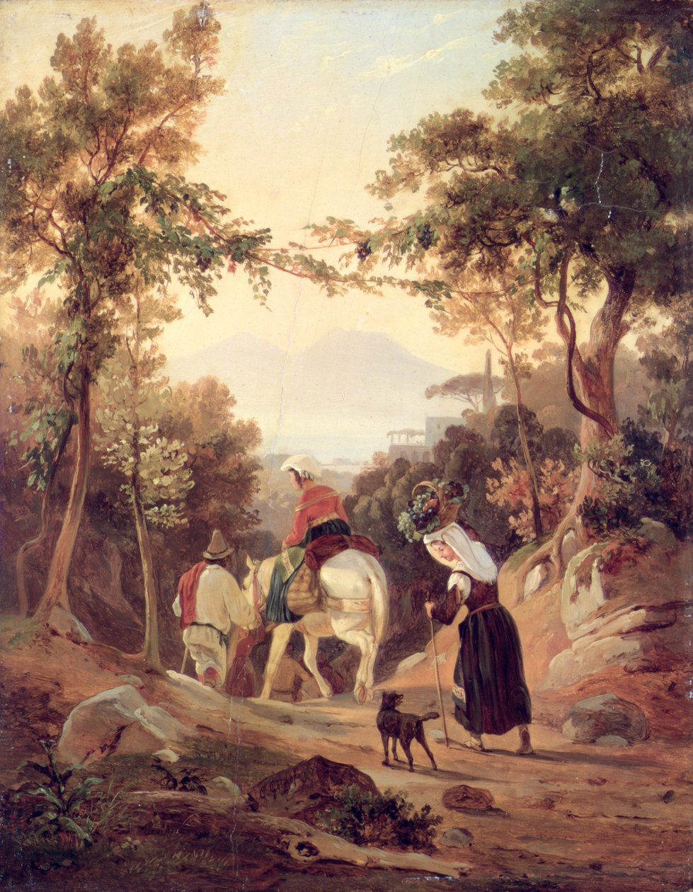 किसानों के साथ इतालवी लैंडस्केप, c.1845 (लकड़ी पर तेल) द्वारा कार्ल विल्हेम गोएत्ज़लोफ़