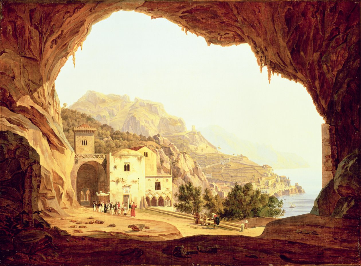 अमाल्फी तट पर एक ग्रोटो से देखें, c.1842 द्वारा कार्ल विल्हेम गोएत्ज़लोफ़