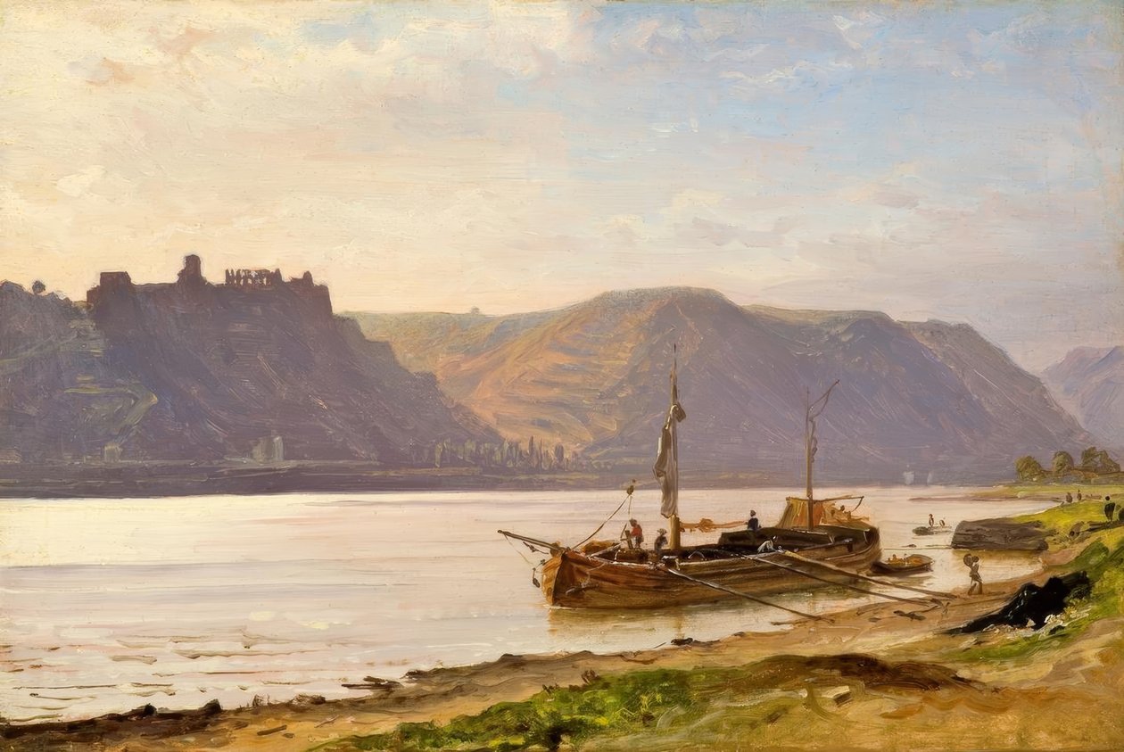 C.Morgenstern, महल खंडहर के साथ राइन परिदृश्य द्वारा कार्ल मॉर्गेनस्टर्न