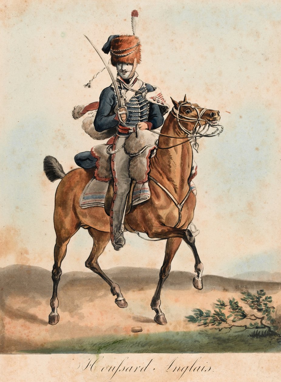 अंग्रेजी हुसार, c.1815 (एक्वाटिंट, रंगीन) द्वारा कारल वर्नेट