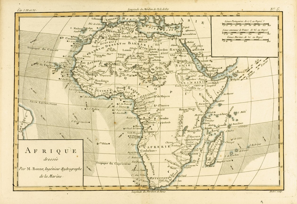 अफ्रीका, गिलियूम रायनाल (1713-96) द्वारा जिनेवा, 1780 में प्रकाशित &39;एटलस ऑफ ऑल ज्ञात पार्ट्स ऑफ द अर्थ ग्लोब&39; से द्वारा चार्ल्स मैरी रिगोबर्ट बोने