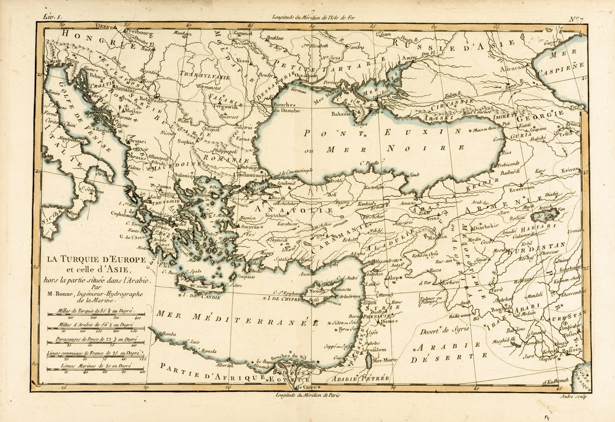 तुर्की, &39;गिल्लाउम रेनल (1713-96) द्वारा जिनेवा, 1780 में प्रकाशित&39; एटलस ऑफ ऑल नोज़ पार्ट्स ऑफ द अर्थ ग्लोब &39;से द्वारा चार्ल्स मैरी रिगोबर्ट बोने