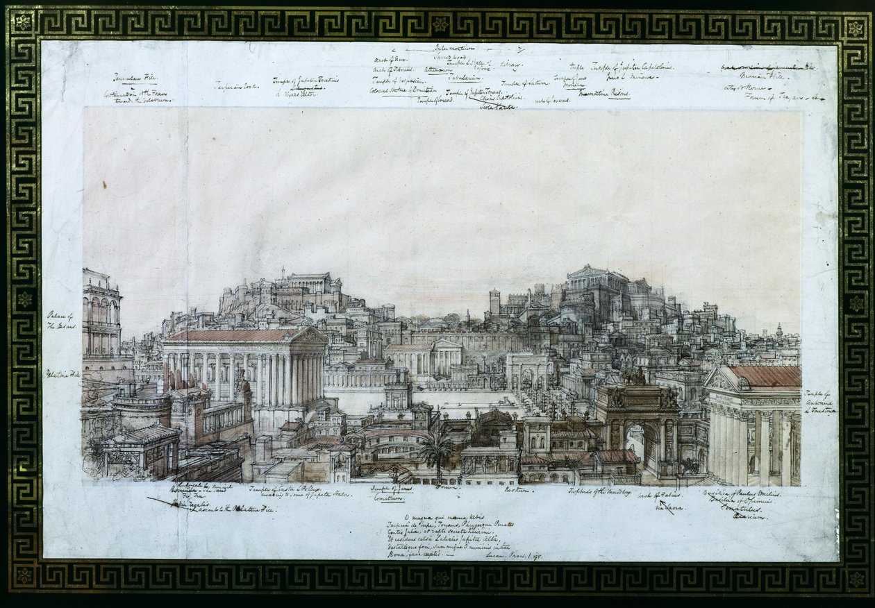 एंटोनियों के समय में प्राचीन रोम का पुनर्निर्माण, c.1819 (कागज पर पेन und स्याही और wc) द्वारा चार्ल्स रॉबर्ट कॉकरेल