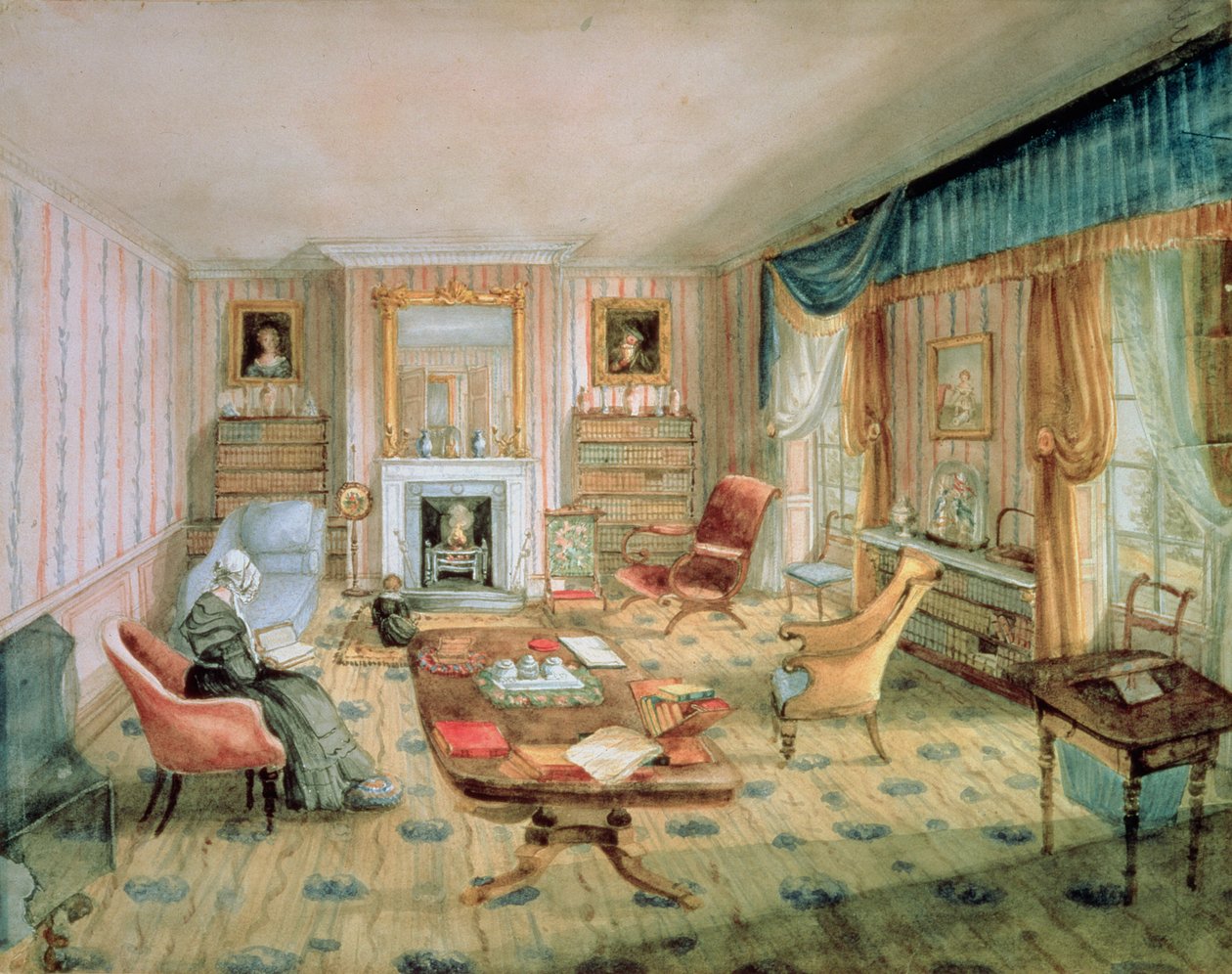द ड्रॉइंग रूम, व्हाइट बार्न्स, f.55 फ्रॉम अ Inter एल्बम ऑफ़ इंटरियर्स ’, 1843 द्वारा चार्लोट बोसावेट