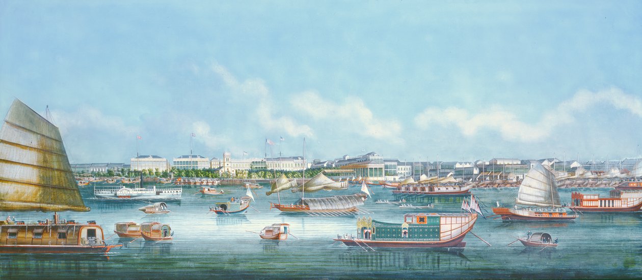 कैंटीन में वाटरफ्रंट का दृश्य, c.1855 द्वारा चीनी स्कूल