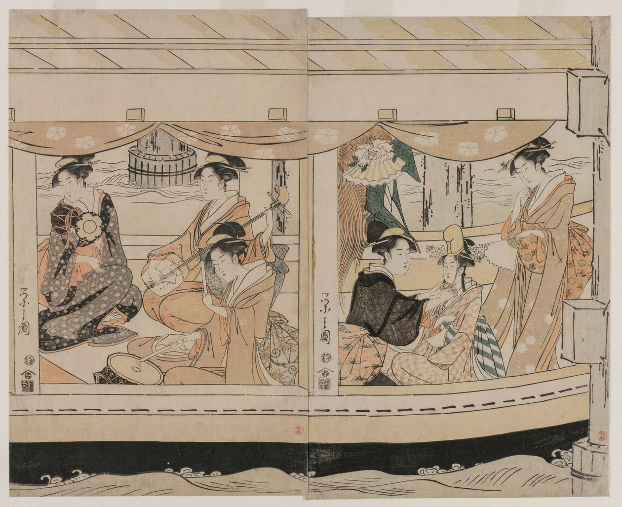 सुमिडा नदी पर नौका विहार, 1790 के मध्य में। द्वारा चौबुनसाई ईसीआई