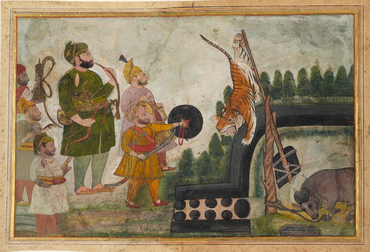 फंसे बाघ का निरीक्षण करते रावत गोकुल दास, 1810-1815 द्वारा Chokha