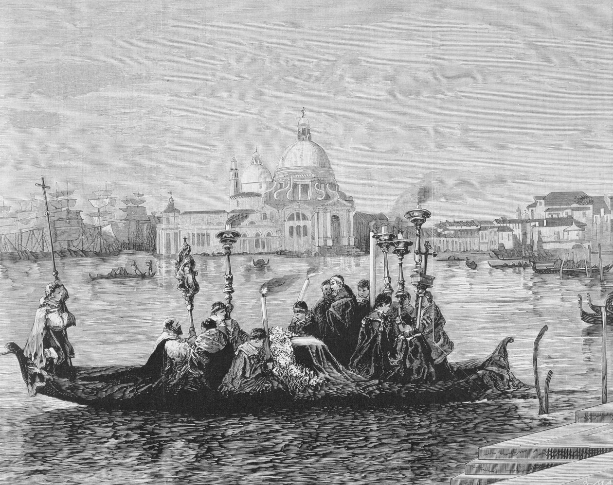 वेनिस में एक दफन, पेंटिंग &39;गोइंग टू द कैम्पो सेंटो&39; द्वारा क्लारा मोंटाल्बा
