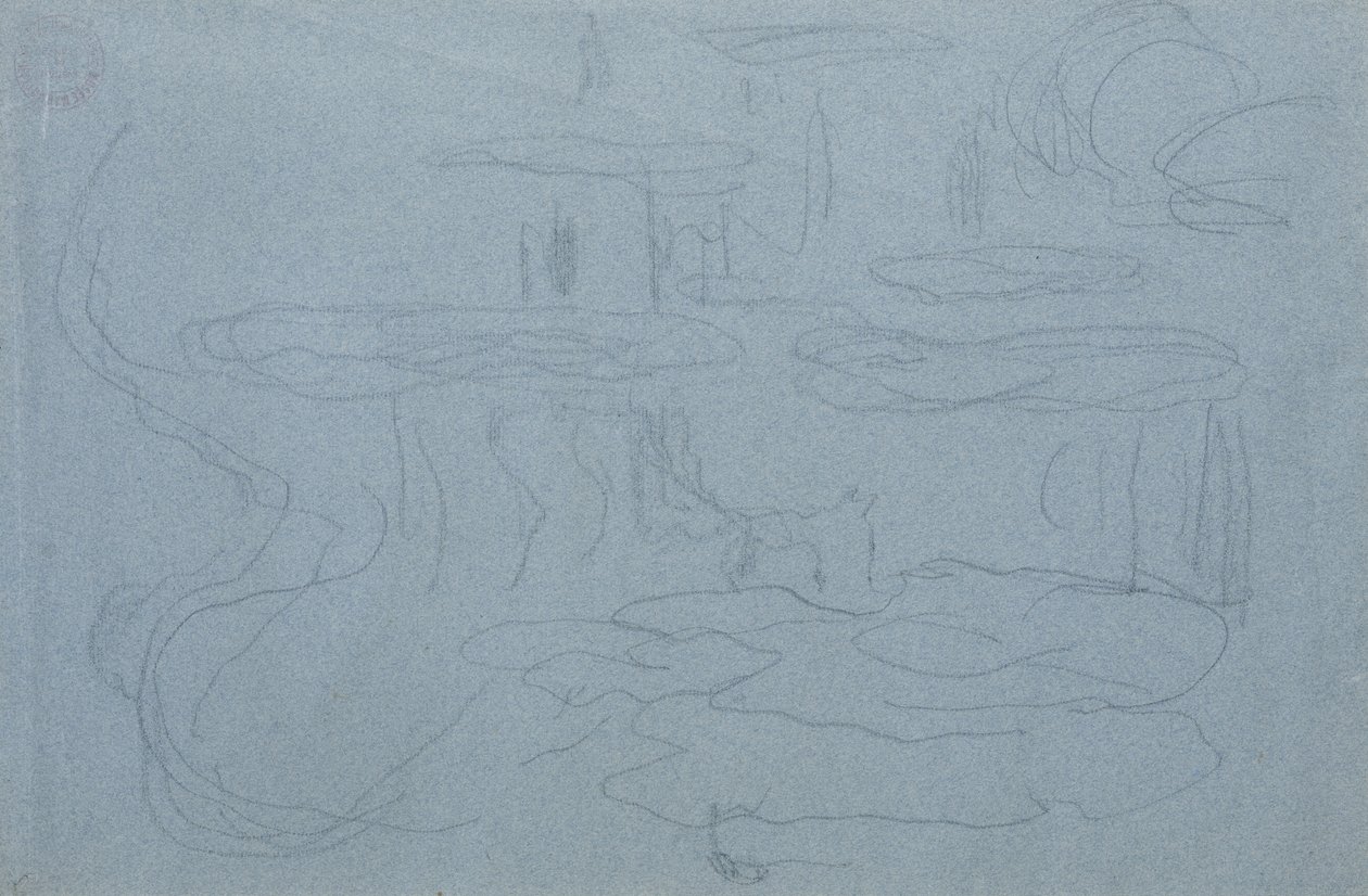 वाटर-लिली, c.1918 (नीला-क्रेयॉन पेपर पर काला क्रेयॉन) द्वारा क्लाउड मोनेट