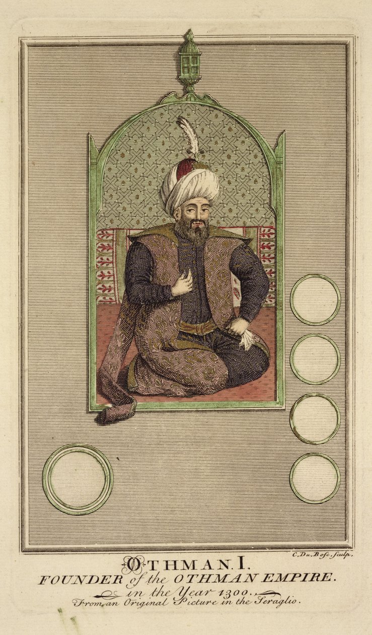 वर्ष 1300 में ओटोमन साम्राज्य के संस्थापक उस्मान I (1259-1326) सेरग्लियो में एक मूल चित्र से द्वारा क्लाउड डू बोस