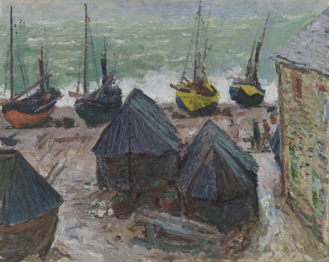 tretat . में समुद्र तट पर नावें द्वारा क्लाउड मोनेट