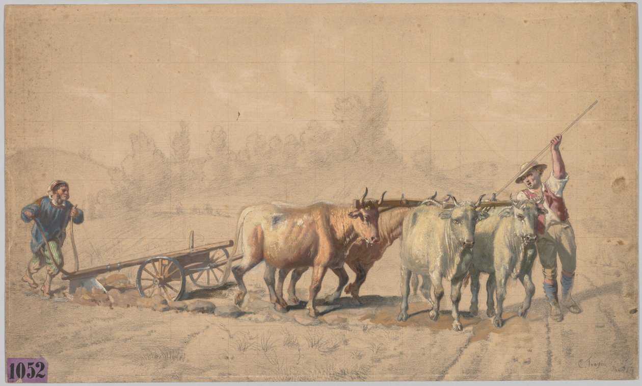 चार बैलों का हल चलाना, 1853। द्वारा लगातार ट्रॉयोन