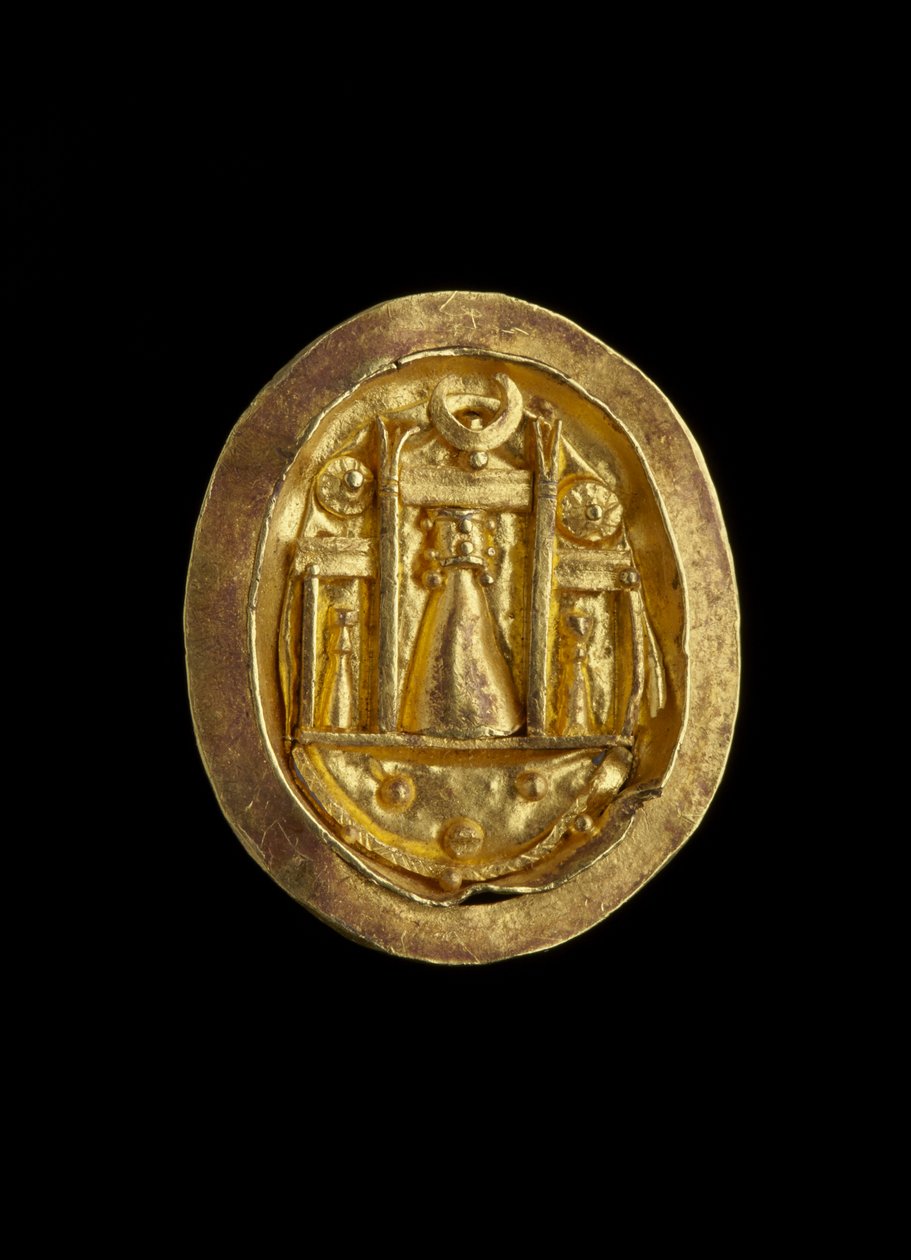पापोस, रोमन काल (साइप्रस) c.50 BC-330 (रविवार) में Aphrodite के मंदिर को दिखाने के साथ सोने की अंगूठी द्वारा साइप्रस