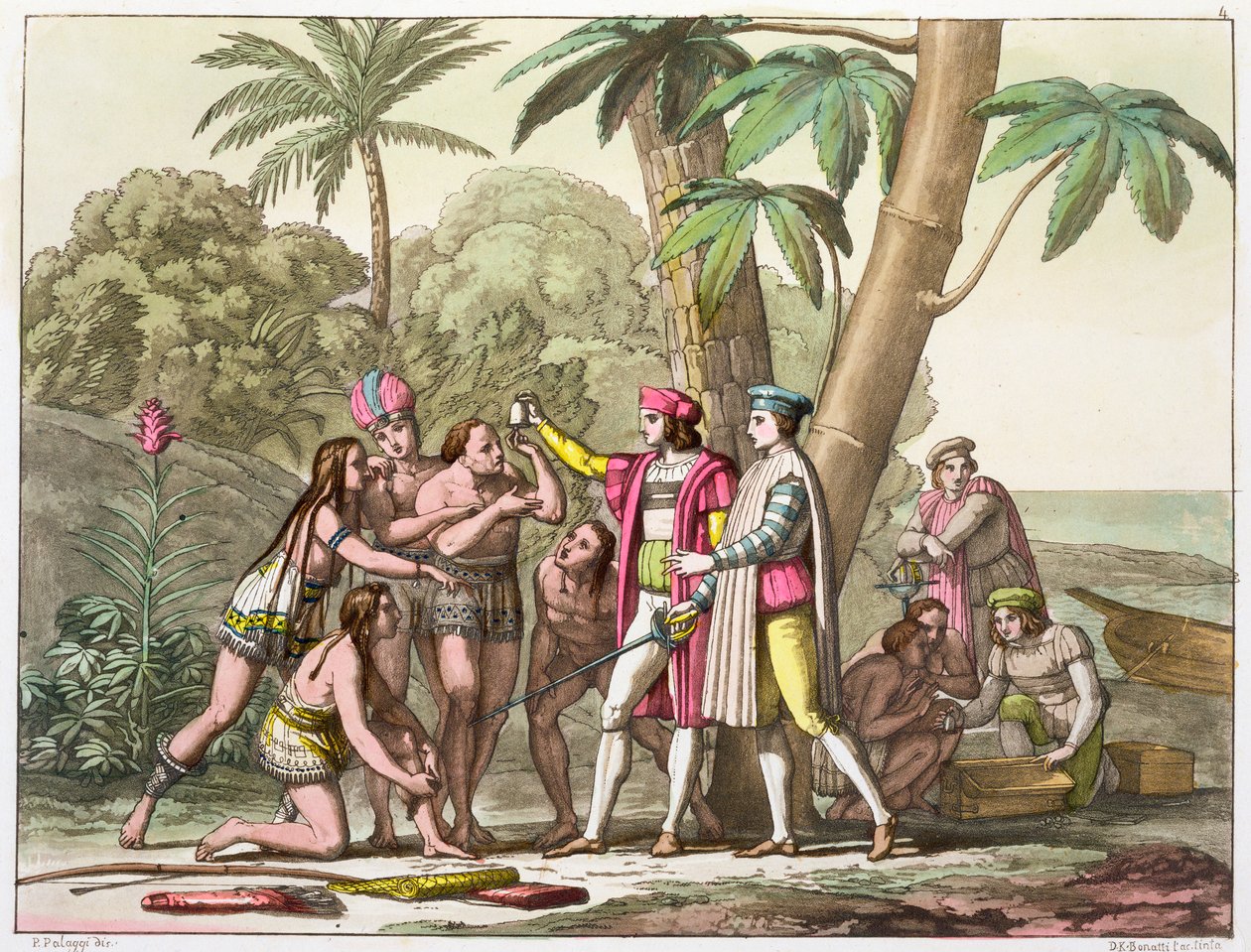 अमेरिकी मूल-निवासियों के साथ क्रिस्टोफर कोलंबस, 1492-1503 c1820-1839 द्वारा डीके बोनाटि