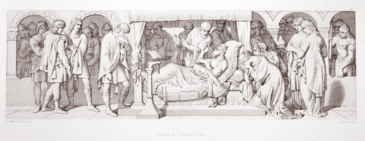 एल ग्रुनर, 1866 द्वारा उत्कीर्ण &39;द स्टोरी ऑफ द नॉर्मन कॉन्क्वेस्ट&39; से एडवर्ड द कन्फैसर की मृत्यु द्वारा डेनियल मैक्लिज़
