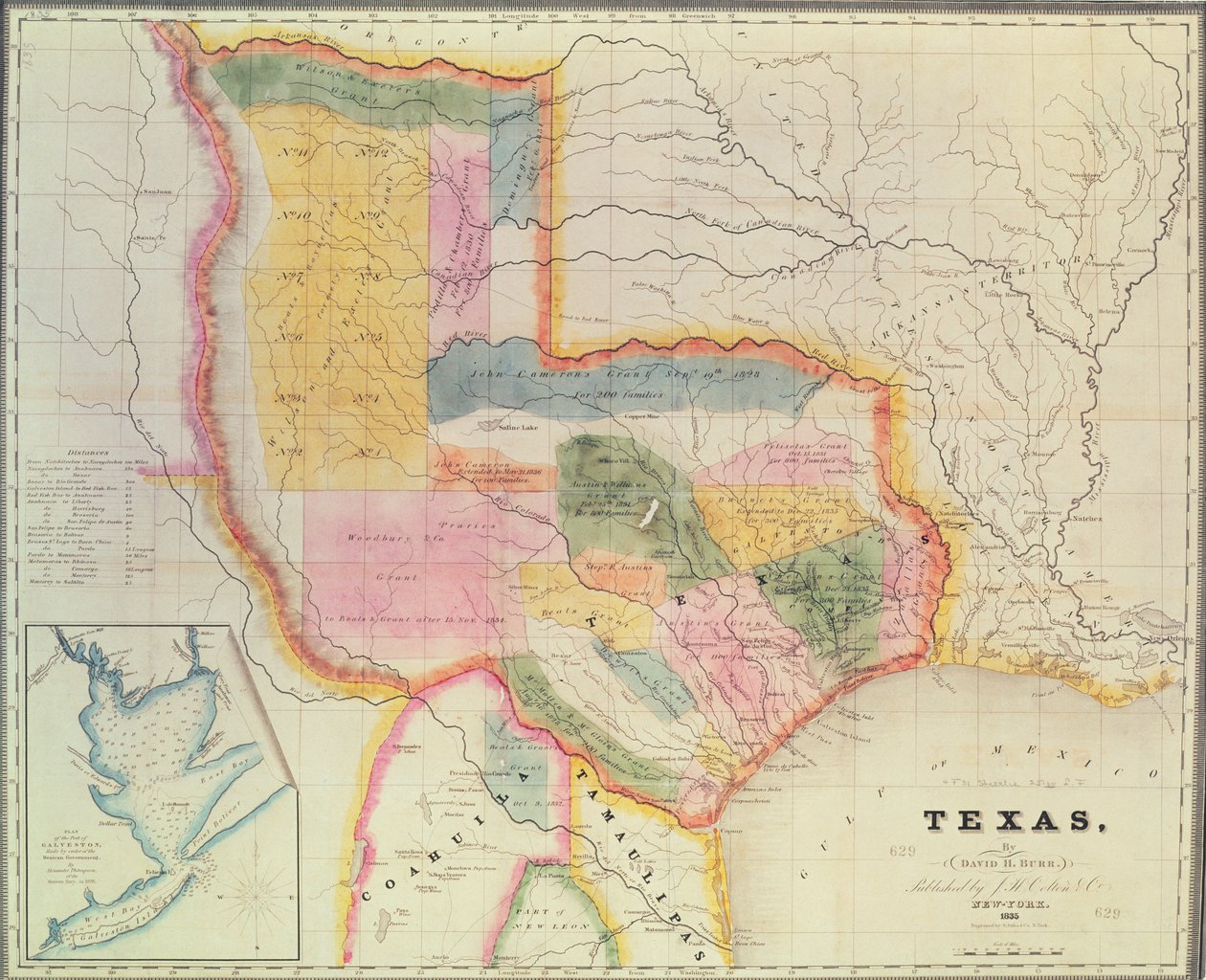 टेक्सास राज्य का नक्शा, 1835 द्वारा डेविड बूर