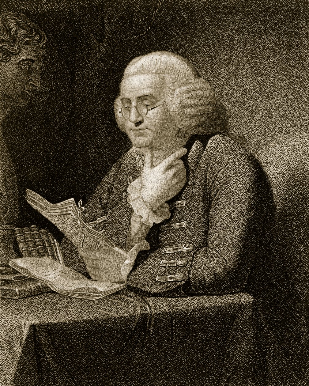 बेंजामिन फ्रैंकलिन का चित्र, थॉमस बी वेल्च द्वारा उत्कीर्ण (1814-74) द्वारा डेविड मार्टिन