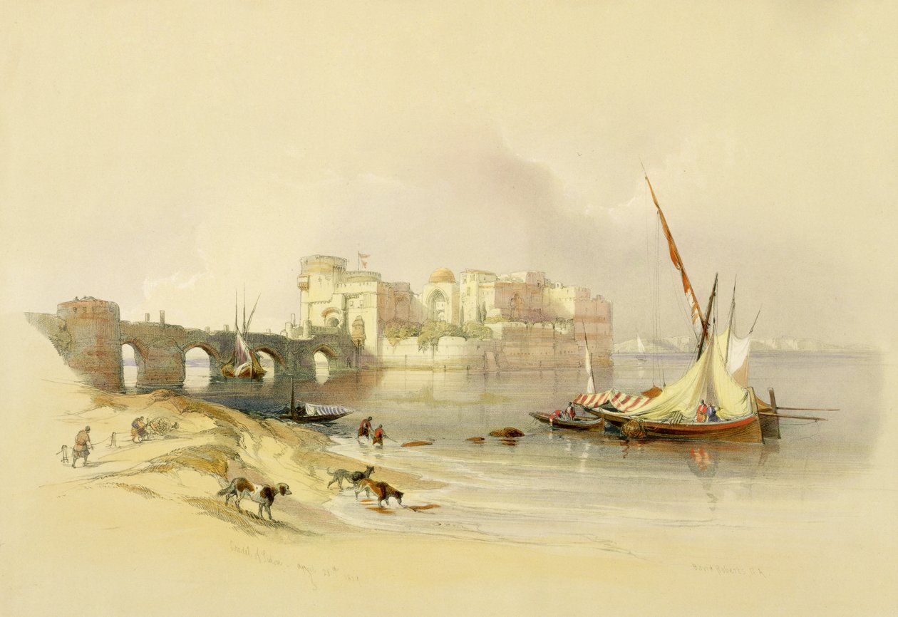 सिडान का गढ़, अप्रैल 28, 1839, लुइस हेघे (1806-85) पब द्वारा उत्कीर्ण &39;द होली लैंड&39; के खंड II से प्लेट 76। 1843 द्वारा डेविड रॉबर्ट्स
