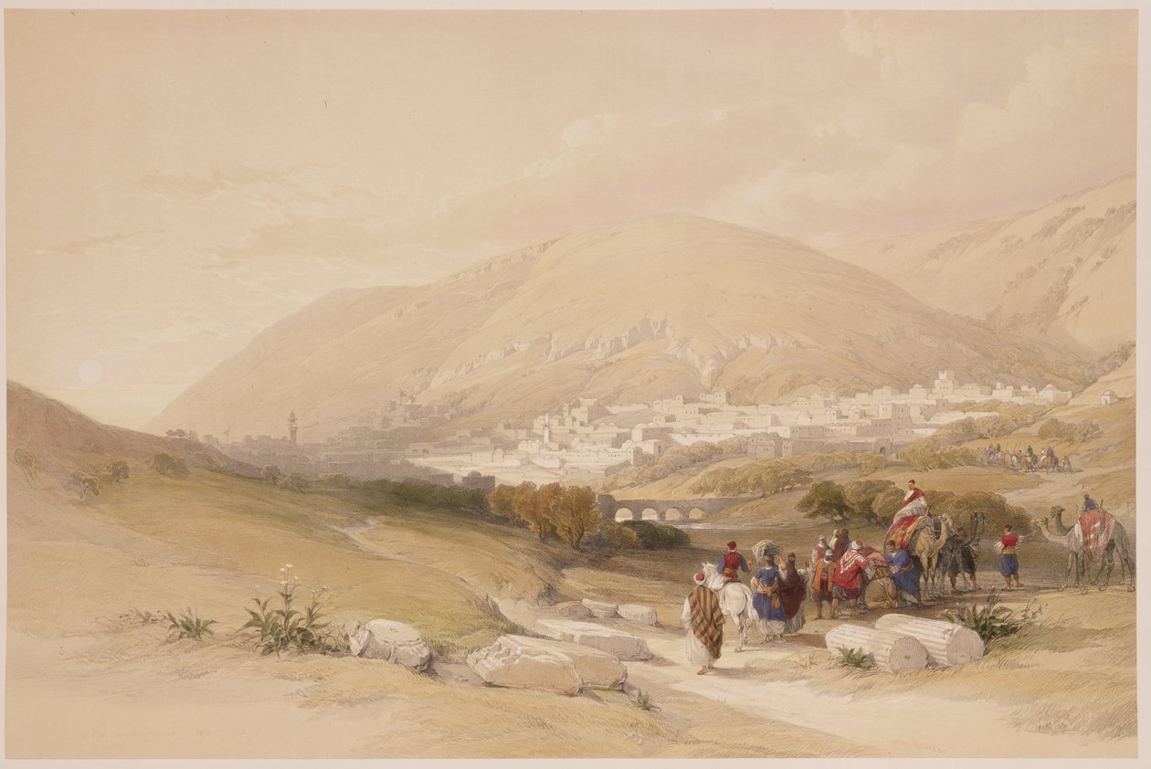 नाबलस, प्राचीन शकेम, अप्रैल 17 1839, लुईस हेघे (1806-85) पब द्वारा उत्कीर्ण &39;द होली लैंड&39; के खंड I से प्लेट 42। 1842 द्वारा डेविड रॉबर्ट्स