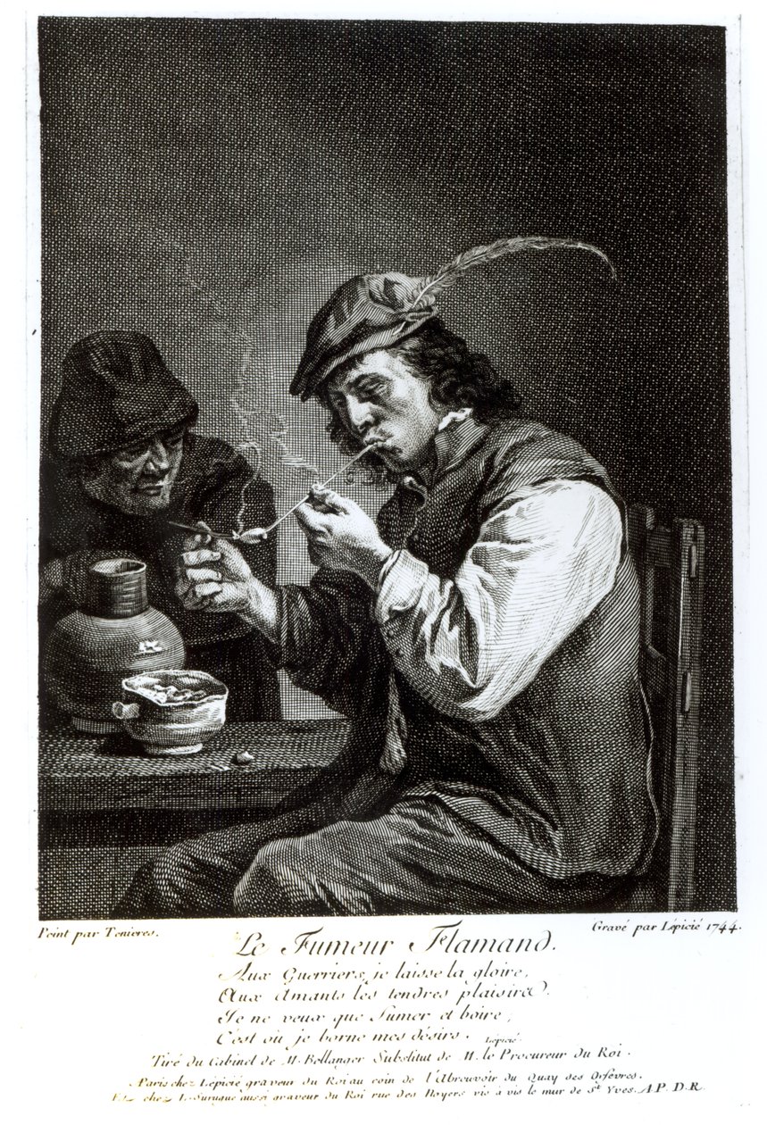 फ्लेमिश स्मोकर, फ्रेंकोइस बर्नार्ड लेपीसी (1698-1755), 1744 द्वारा उत्कीर्ण द्वारा डेविड टेनियर्स द यंगर