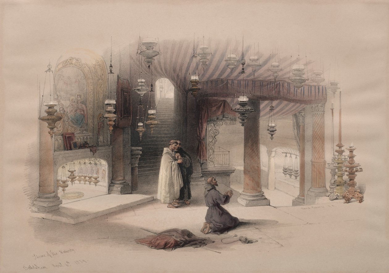 द श्राइन ऑफ़ द नेटिविटी, बेथलहम, 1839। द्वारा डेविड रॉबर्ट्स