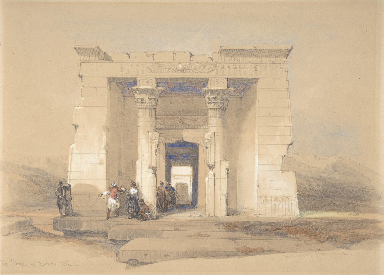 डेंडुर, नूबिया, 1848 में मंदिर। द्वारा डेविड रॉबर्ट्स