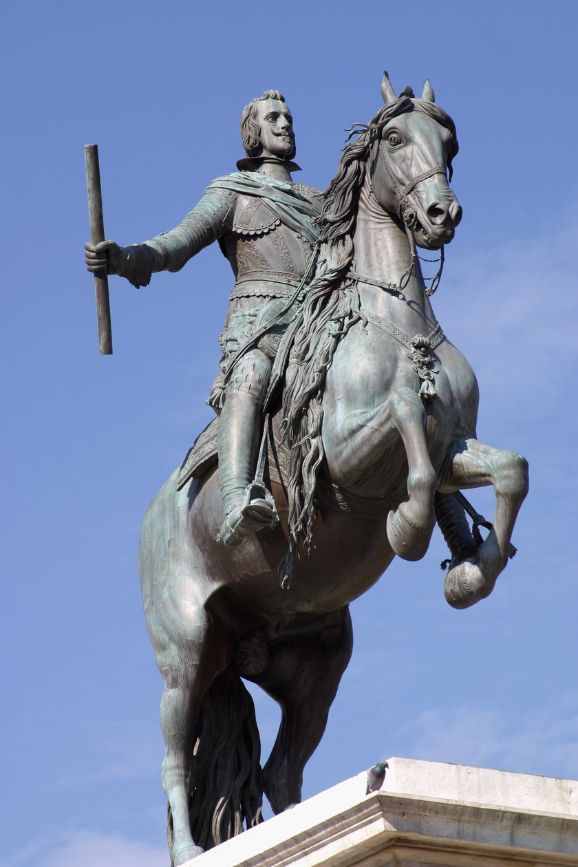 फिलिप चतुर्थ (1605-65) स्पेन के राजा की अश्वारोही प्रतिमा, तक्का (कांस्य) द्वारा कांस्य में डाली गई (53906 और 79531 भी देखें) द्वारा डिएगो वेलाज़क्वेज़