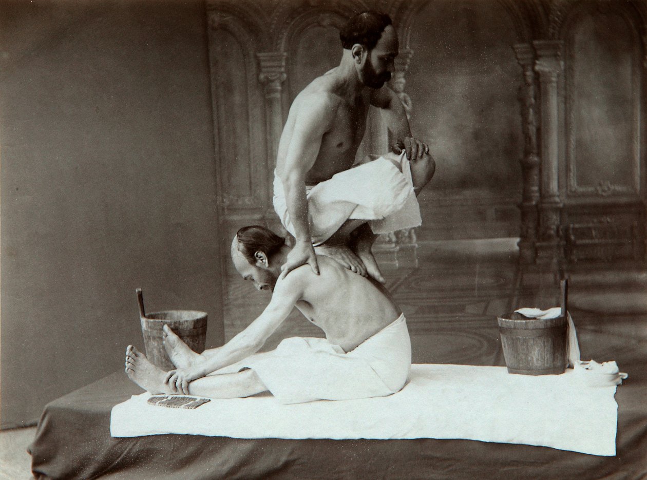 द ओरिएंटल बाथ। मालिश, 1880 के दशक द्वारा दिमित्री इवानोविच यरमकोव