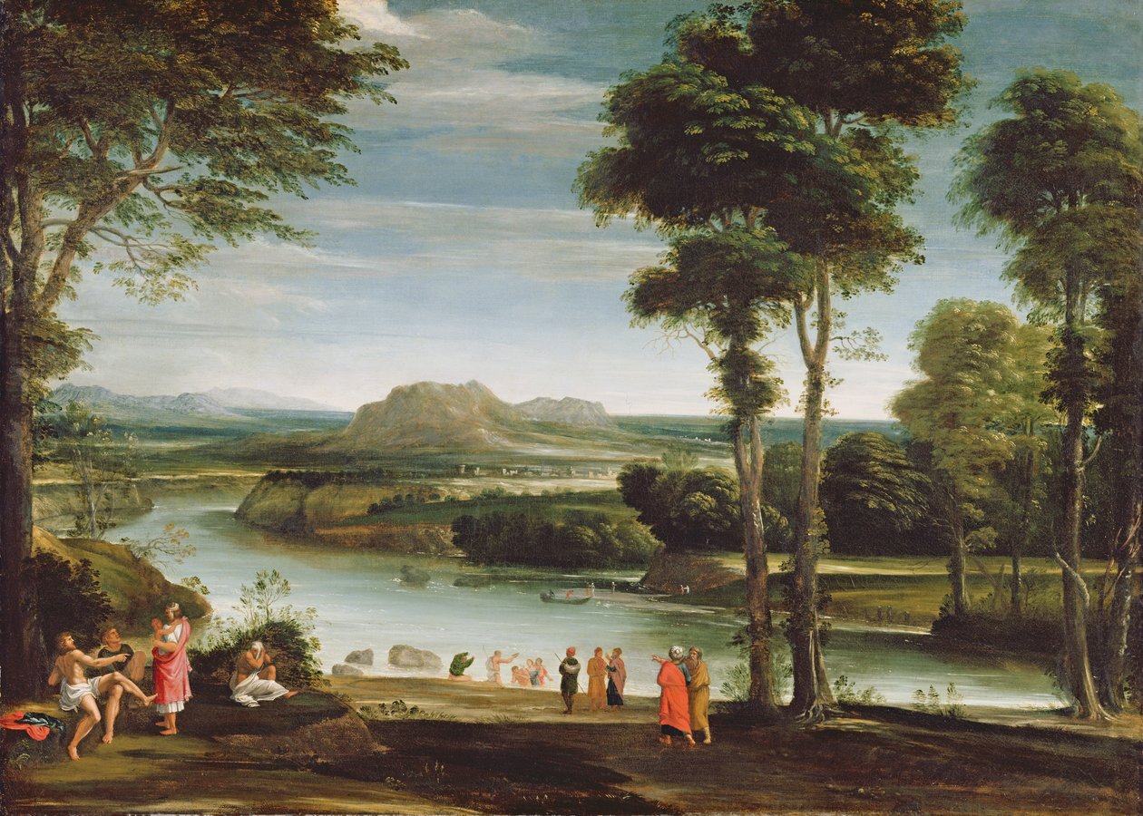 सेंट जॉन बैप्टिंग के साथ लैंडस्केप, c.1610-20 द्वारा Domenichino