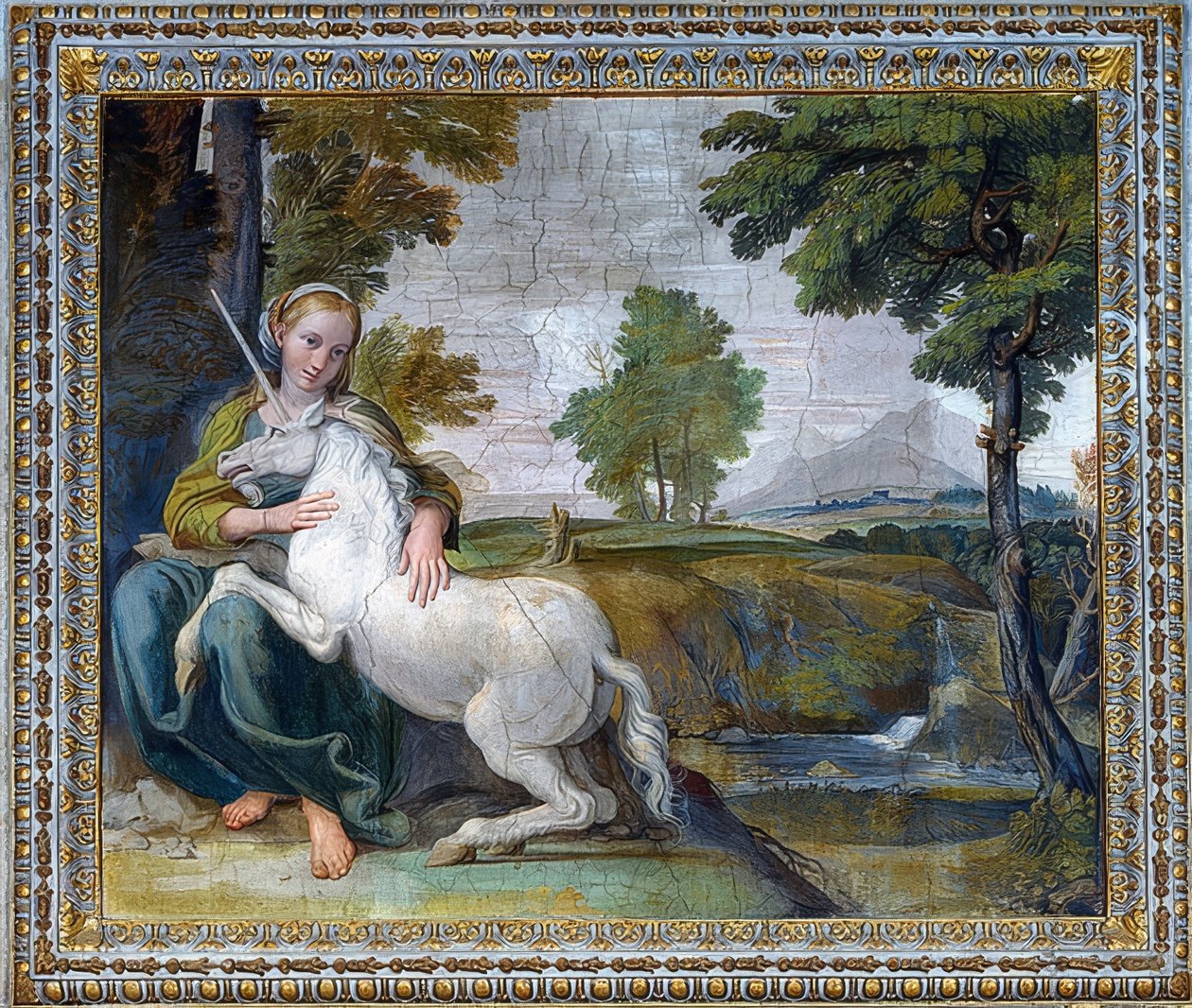 एक गेंडा के साथ कन्या। 1604-1605 द्वारा Domenichino