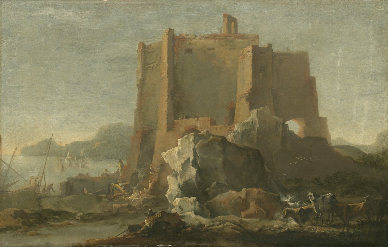 रॉक और किले के साथ लैंडस्केप, c.1640-50 द्वारा डोमनिको गार्गुलो